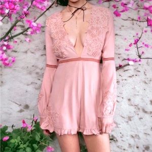 For Love And Lemons Pink Lace Romper